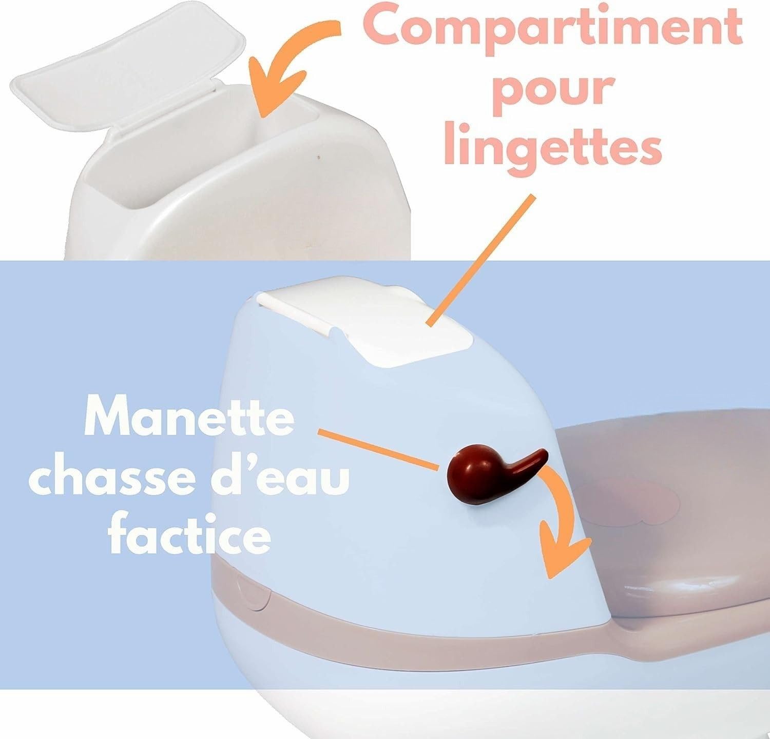 Bambisol – Pot Éducatif Bébé, Mini Toilettes avec Chasse d’Eau Sonore, Cuvette Amovible, Protection Anti-Projection, Compartiment Lingettes – Dès 12 Mois (20 kg max) - Marron