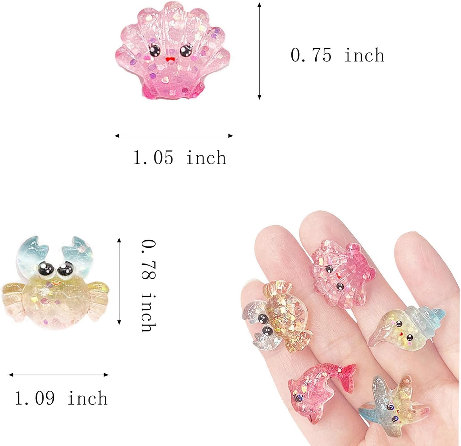 JINDUODUO 60 Pcs Flatback Resin Charms for Crafts, Cute Slime Charms Bulk DIY Craft Making Kit, Flat Back Mixed Charms for Slime (Ocean) - Image 4