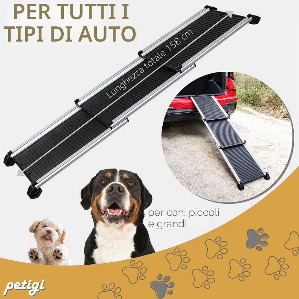 Rampa telescopica per cani, per auto, allungabile, in alluminio, per cani, SUV, antiscivolo, portata 90 kg, petigi