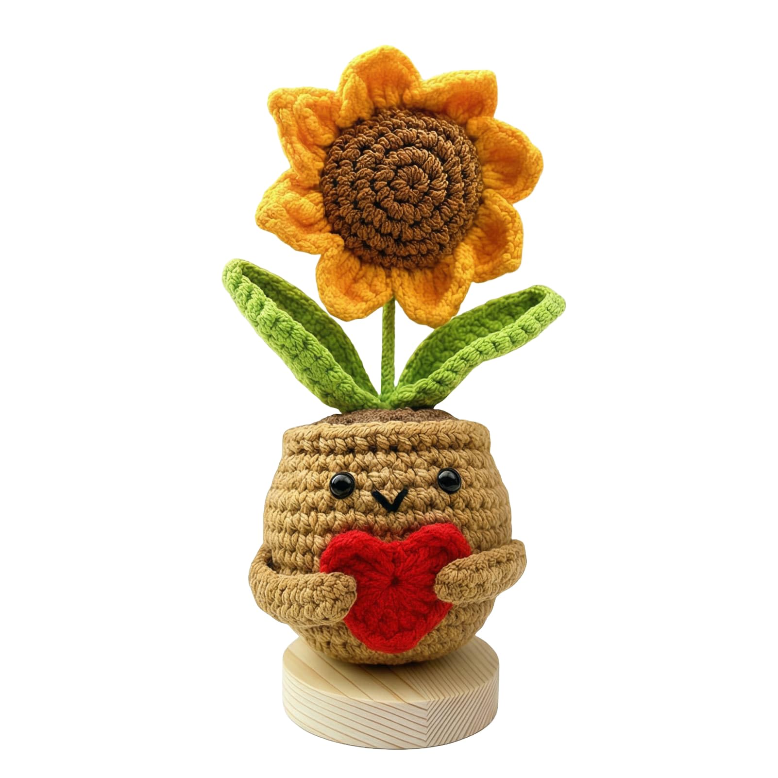 OHiZVZV 1 Piece Crochet Sunflower in Pot, Cute Handmade Gift - Perfect for Women/Dad Gifts on Fathers Day, Birthday Gifts, Teacher Presents (Sunflower & Heart Style)