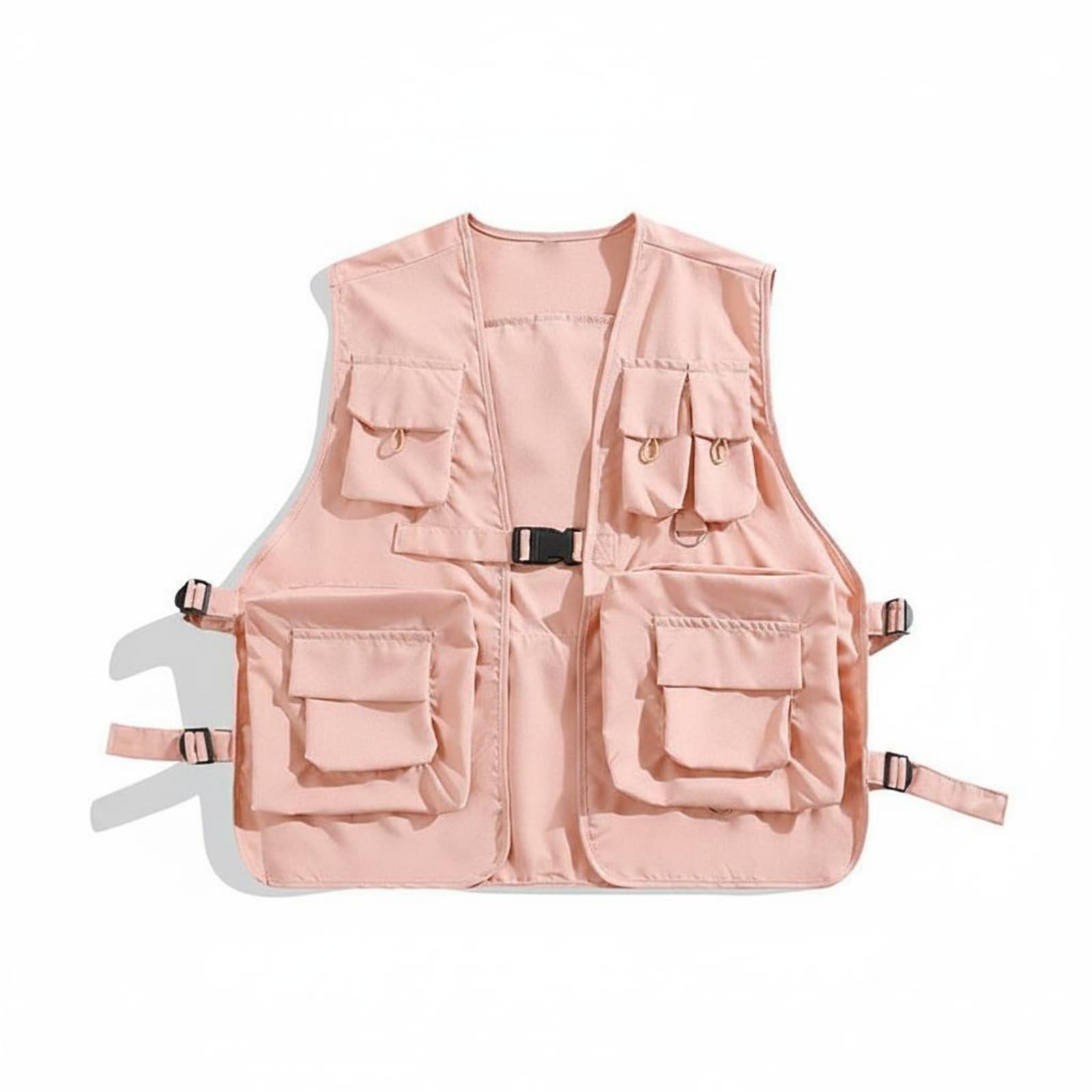 Black Cargo Vest Streetwear Look Multi-Pocket Vest Long-Lasting Utility Sleeveless Jacket for Men, Women, Outdoor, Pink, Xxl|Parts & Accessories|Apparel & Merchandise|Motorcycle Street Gear-image-14