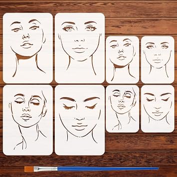 FINGERINSPIRE 8 Pcs Abstract Female Face Stencil with a Brush 11.7x8.3inch/7.9x5.5inch Reusable Women Theme Stencils Female Face Stencil for Painting on Canvas Wood Wall Fabric Furniture