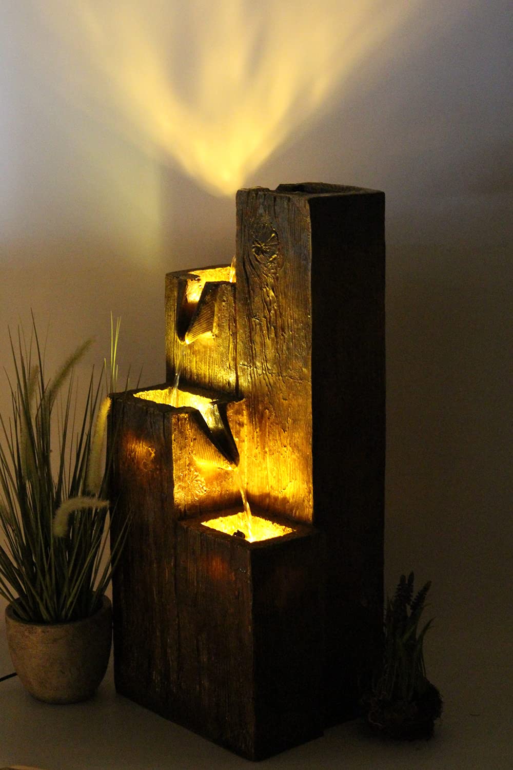 Fontana da giardino BK823 in finitura legno, fontana per terrazza, fontana da interno con illuminazione bianco caldo