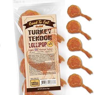 Gootoe Turkey Tendons for Dogs –All-Natural, Hypoallergenic Dog Treats, Rawhide Alternative, Long Lasting Puppy Chews, Healthy Dog Treats for Small Breeds, Lollipop (S), 5 Count Pack