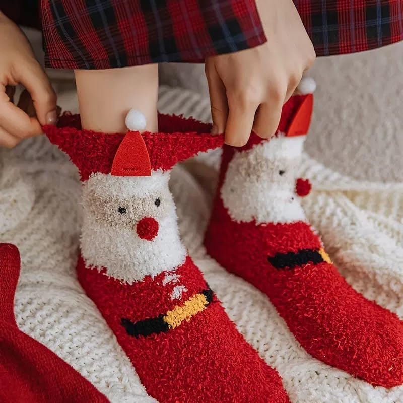 Christmas Socks 4 Pairs Santa Snowman Reindeer Gingebread Winter Fuzzy Xmas Polar Fleece Funny Novelty Socks - Image 7