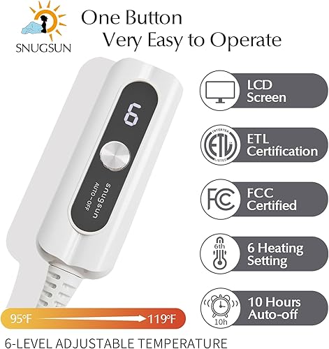 Miniatura 7 de Manta térmica eléctrica tamaño matrimonial, manta eléctrica de franela gruesa y sherpa suave y acogedora para cama, sistema de seguridad automático,