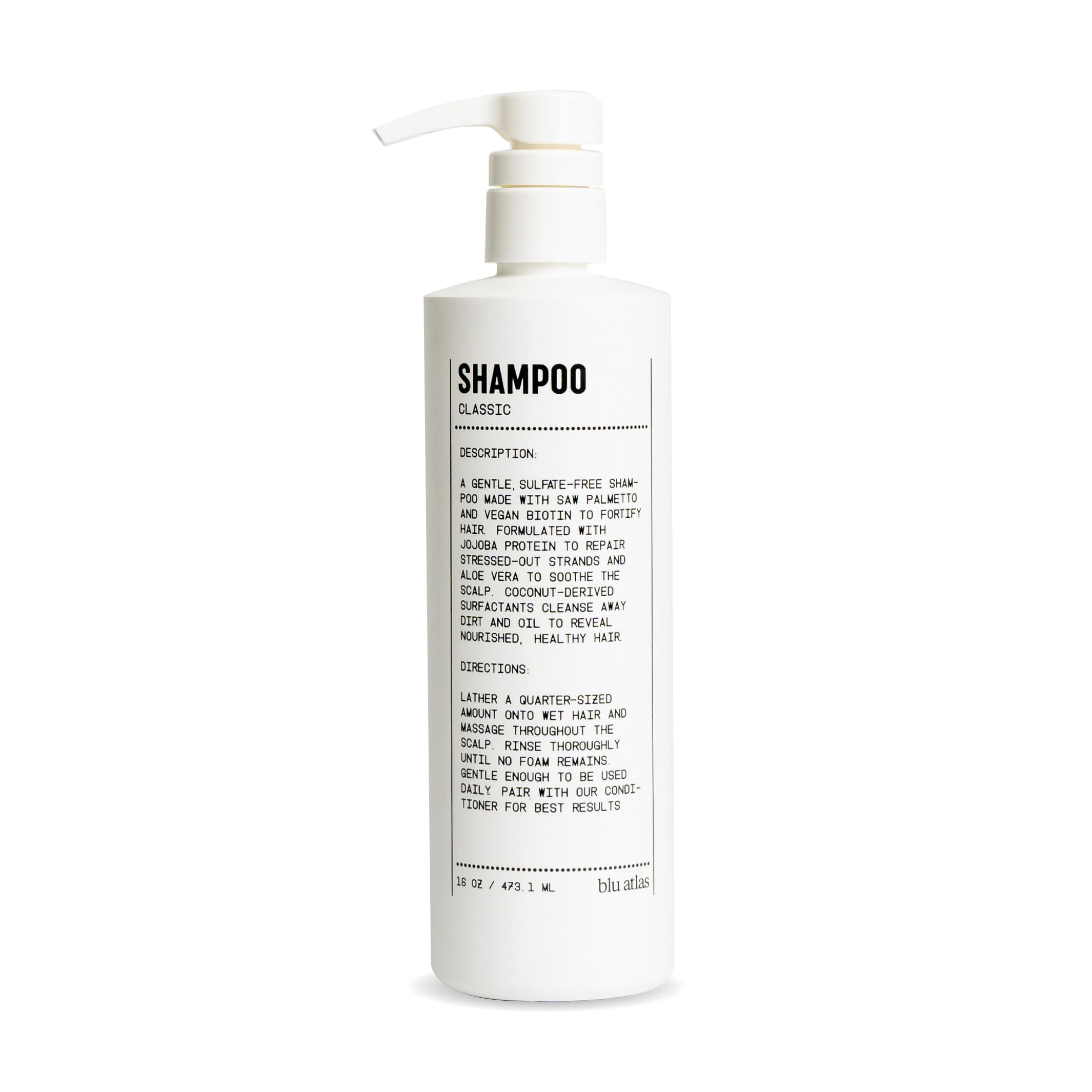 Blu AtlasMen's Natural Shampoo – Organic, Sulfate-Free, Paraben-Free – Deep Cleansing & Hydrating – Classic Scent (Bergamot, Sage, Patchouli) – Made in America– 16 oz