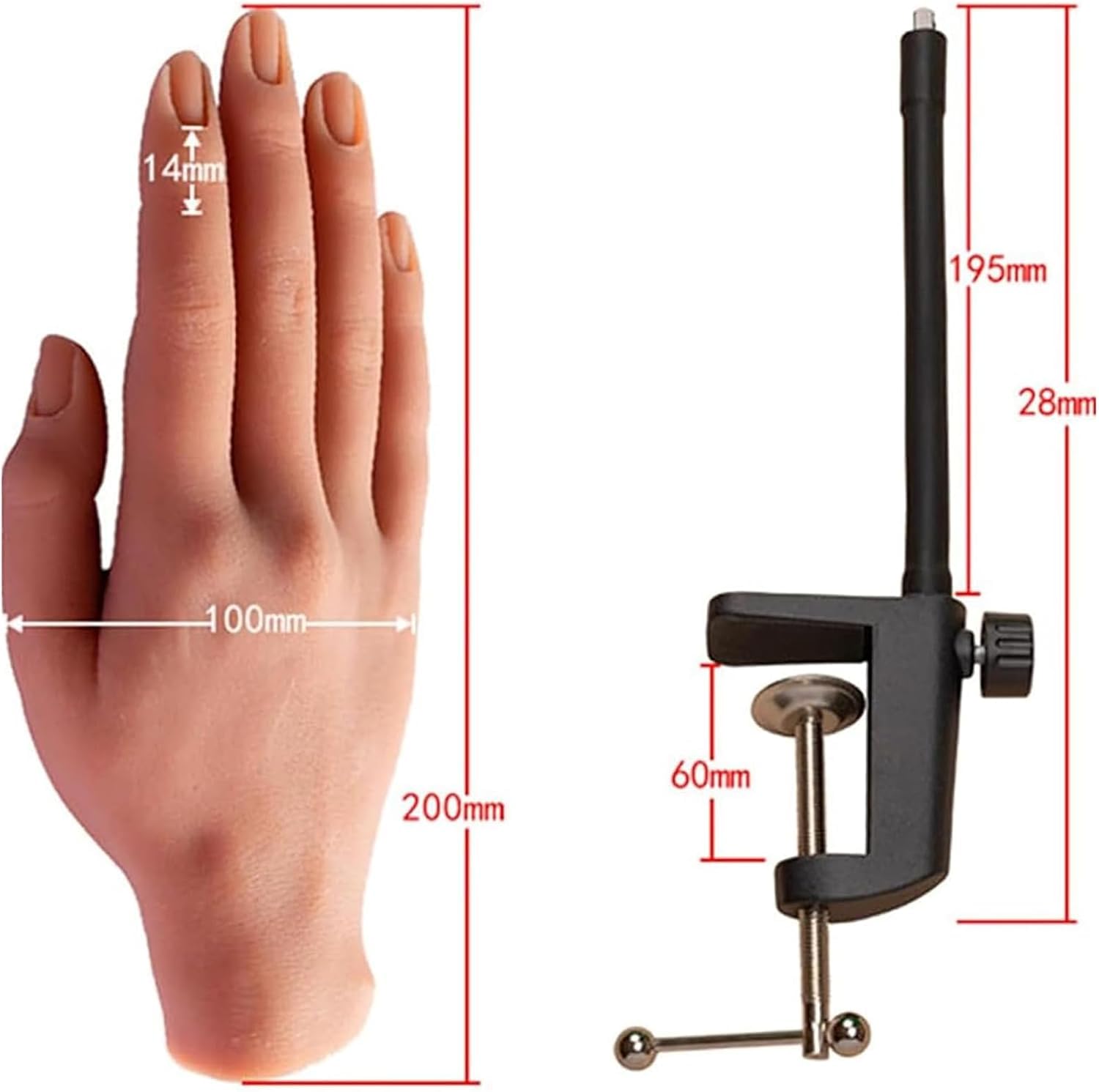 Mano de Práctica de Uñas de Manicura, Mano de Práctica de Uñas de Silicona con Diseño de Soporte de Rotación de 360°, Juntas Flexibles Y Profundidad de Ranura de Uñas de 14 Mm, para Práctica de Uñas