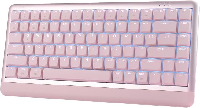 DAREU Low Profile Keyboard,84 Keys Mac Keyboard,Programmable Keys Keyboards, Hot Swappable Wireless Computer Keyboard RGB Backlit, Gasket Mounted, Support Bt / 2.4GHz / USB-C for Windows Mac Pink