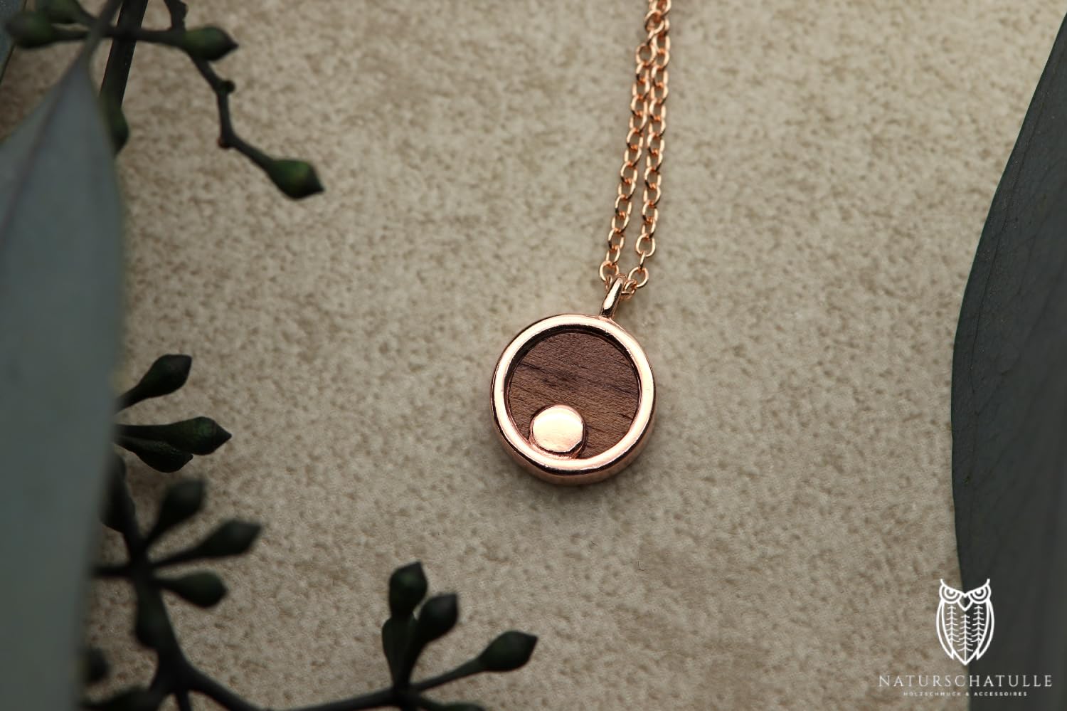 NaturSchatulle Holzschmuck Set Ohrringe Halskette Moonshine 9mm Damen Holzohrringe 925 Silber Rosegold Nussbaum Holz Ohrstecker Schmuck
