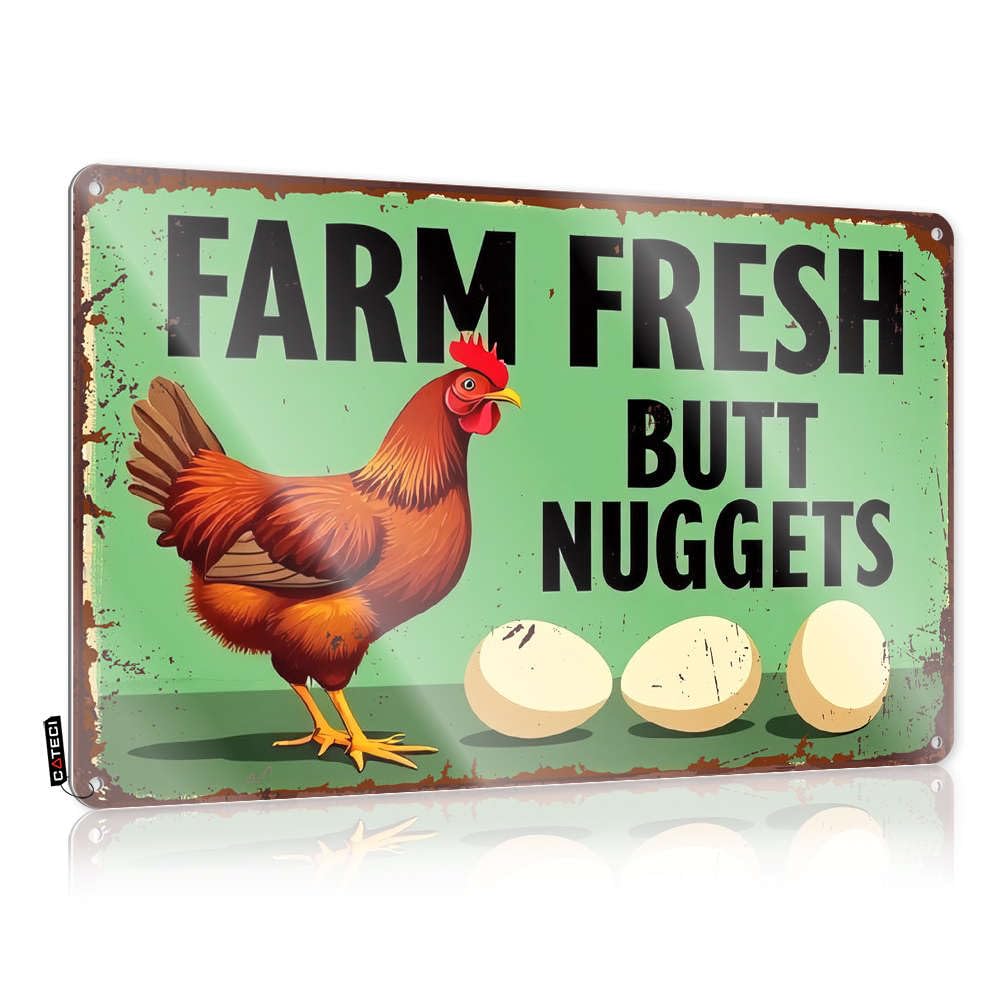 Farmhouse Signs Case Waterproof Artwork, Humor Retro Print For Cafe Pub Clearance | Door Pre-drilled Custom Farm Fresh Butt Nuggets(20X30CM)