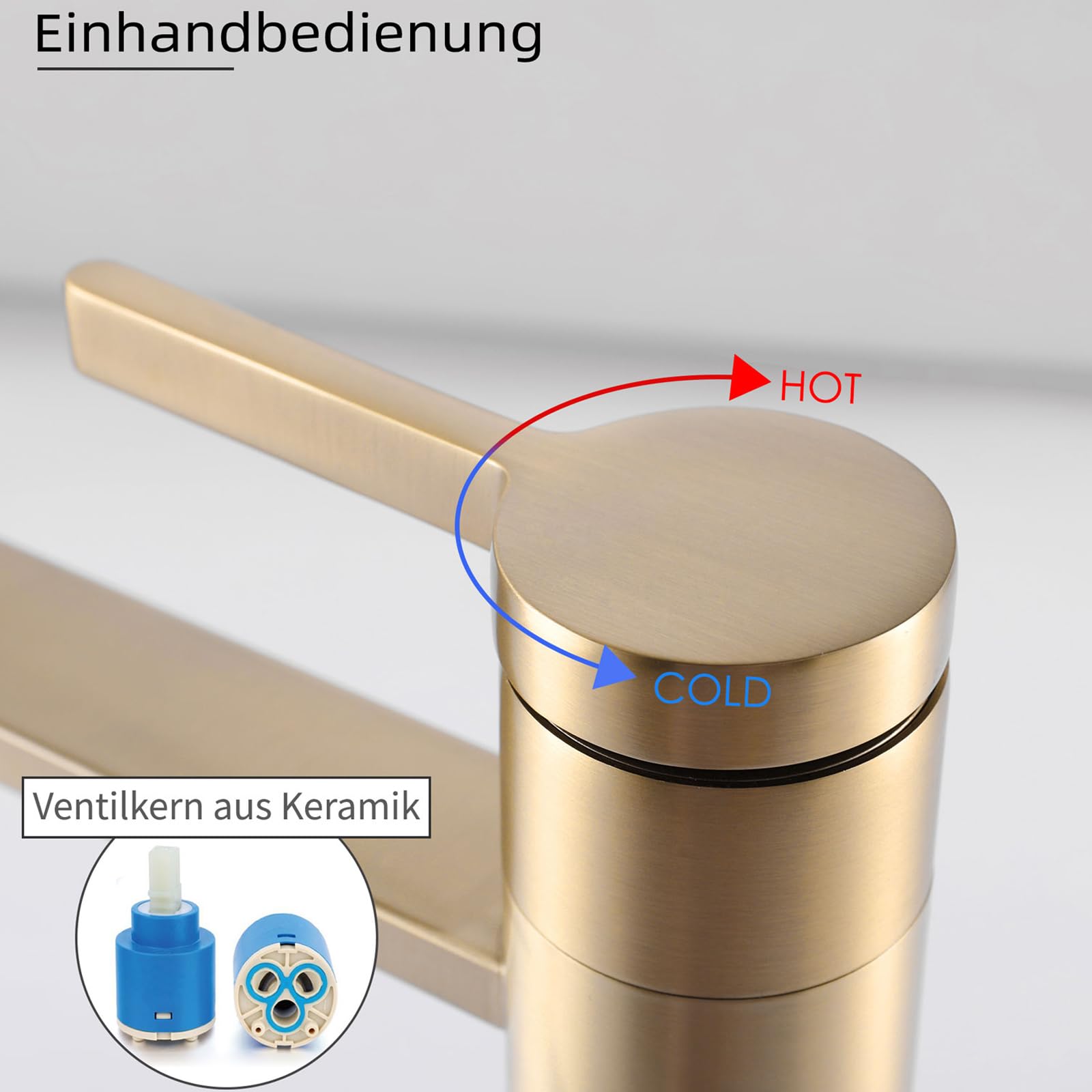 Robinet Lavabo Doré, Mitigeur Lavabo Haut Rotatif à 360°, Robinet Salle Bain Haut, Réglable Chaud et Froid, Or Brossé