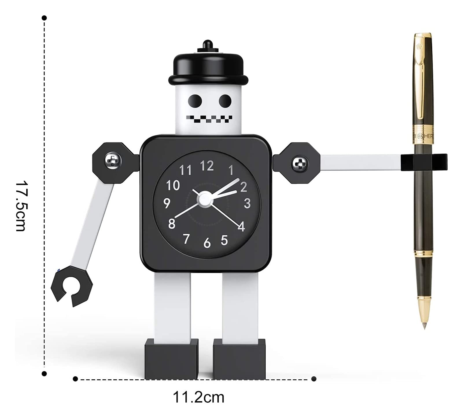Budzik dla dzieci, robot budzik dzieci analogowy budzik bez tyknięcia cichego budzika dla chłopców dziewcząt, najlepszy prezent (niebieski) (Color : Black 2)