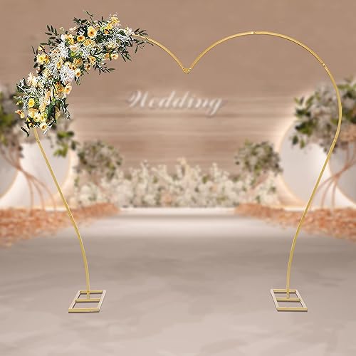 Miniatura 9 de Arco de boda con forma de corazón dorado de 7.7 pies, diseño curvado de metal, soporte de telón de fondo para fotografía, marco de globo de flores,