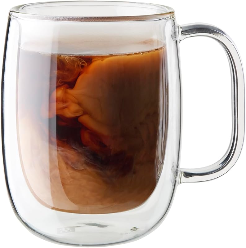 Sorrento Plus 2-Pc Double Wall Insulated Glass Coffee Mug Set | Double-Wall Glass Keeps Drinks Hot or Cold Longer. Comfortable to hold. Mouth-blown Glass Mugs by Skilled Artisan