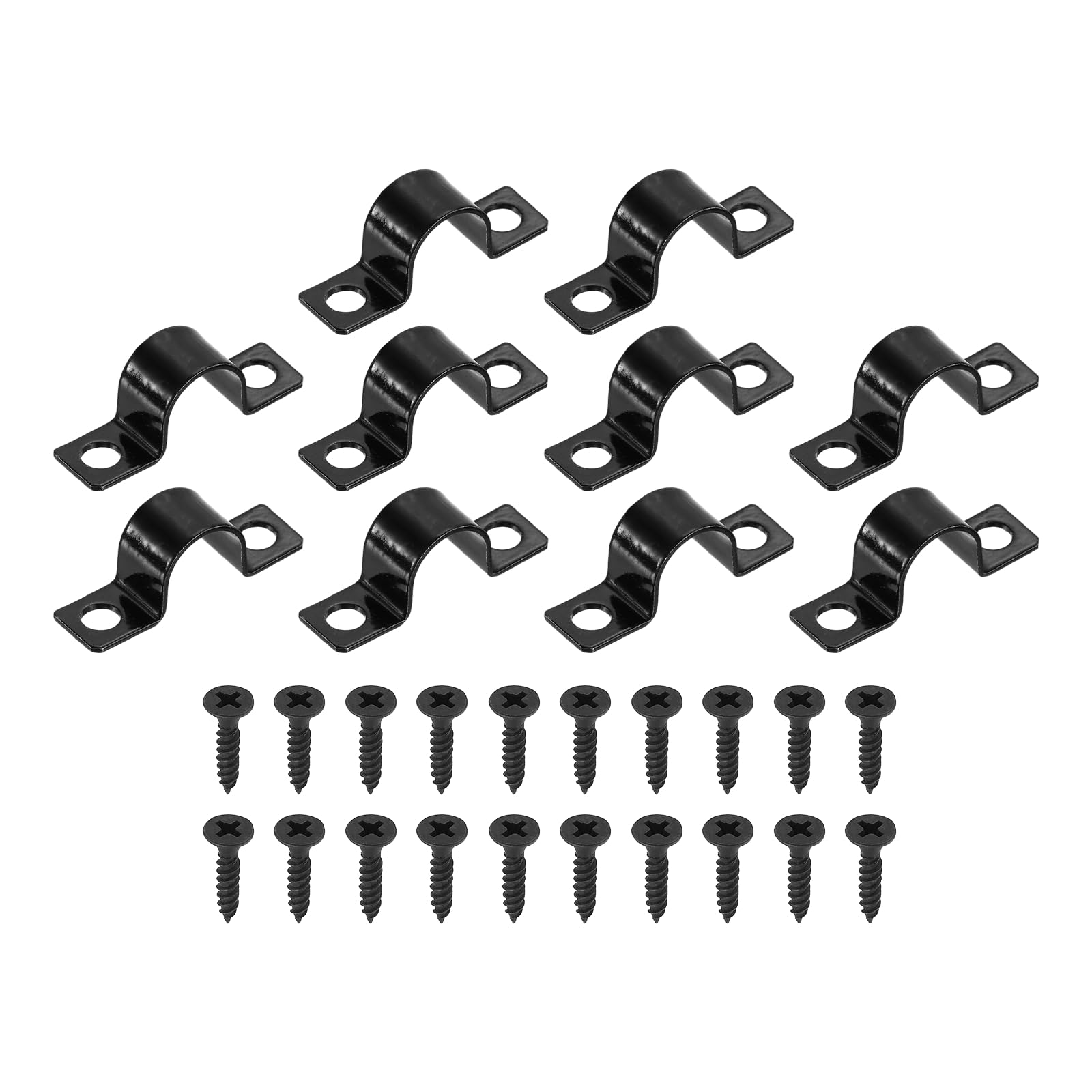 sourcing map 1/2 Inch U-Shaped Pipe Clamp, 25Pcs U Tube Strap Tension Clips Carbon Steel Double Hole Strap Clamp with Screws for Pipe Tube Cable Fixing (13mm, Black)