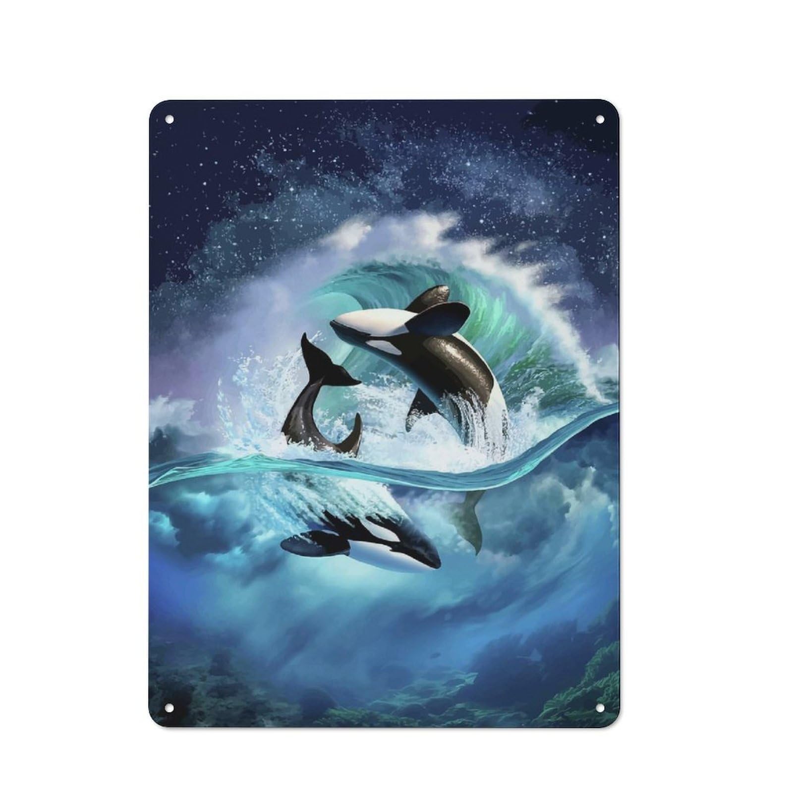 Warehouse Style Orca Wave Decorative Metal Plaque 40x30cm, Industrial Wall Decor for Loft, Studio, Office Or Creative Room