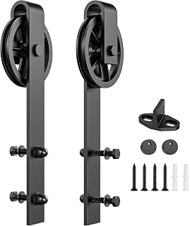 Sliding Barn Door Hardware Rollers, Barn Door Hangers Only, Fit 1 3/8-1 3/4" Thickness Door Panel, Smooth and Quiet Industry Hangers, Big Wheel Shape-Black-2 Pack