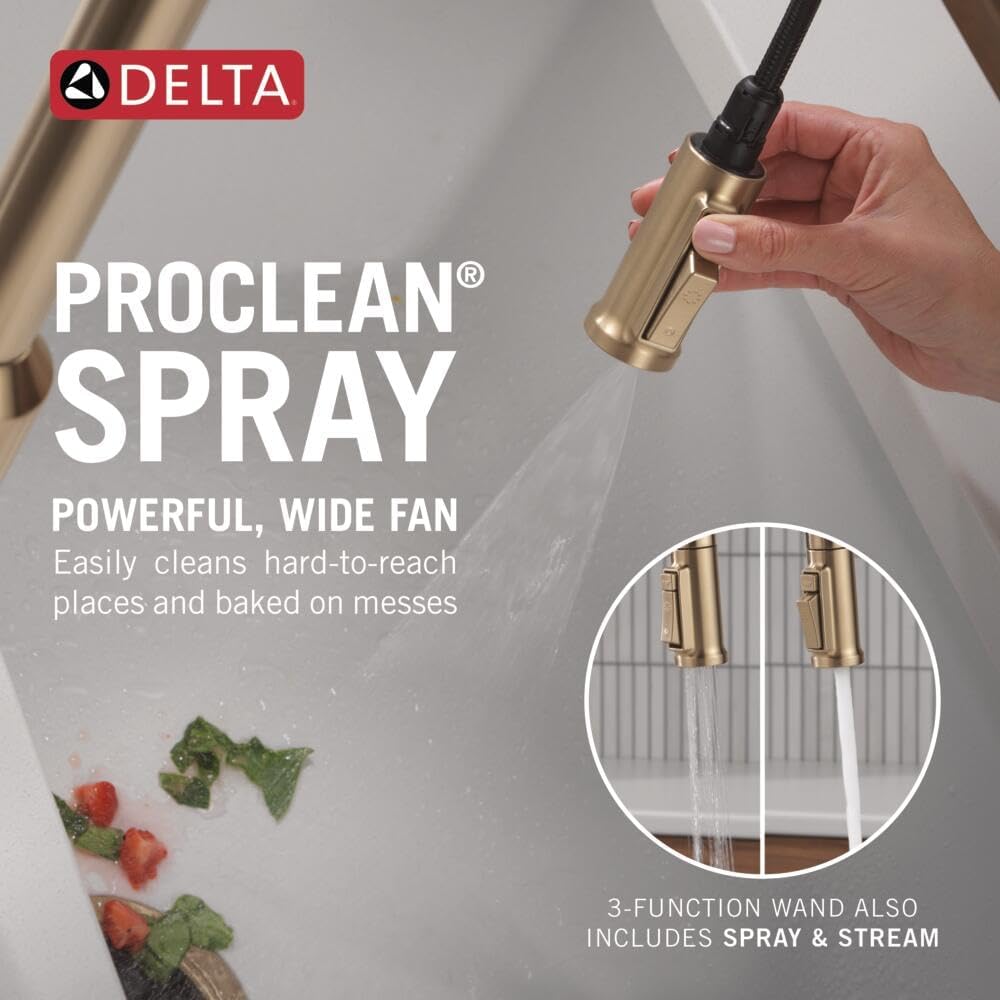 Delta Cordova Touchless Kitchen Faucet with Touch Technology, Brushed Gold Kitchen Sink Faucet with High Pressure ProClean Spray, Single Hole, Lumicoat Champagne Bronze 9185TL-CZ-PR-DST