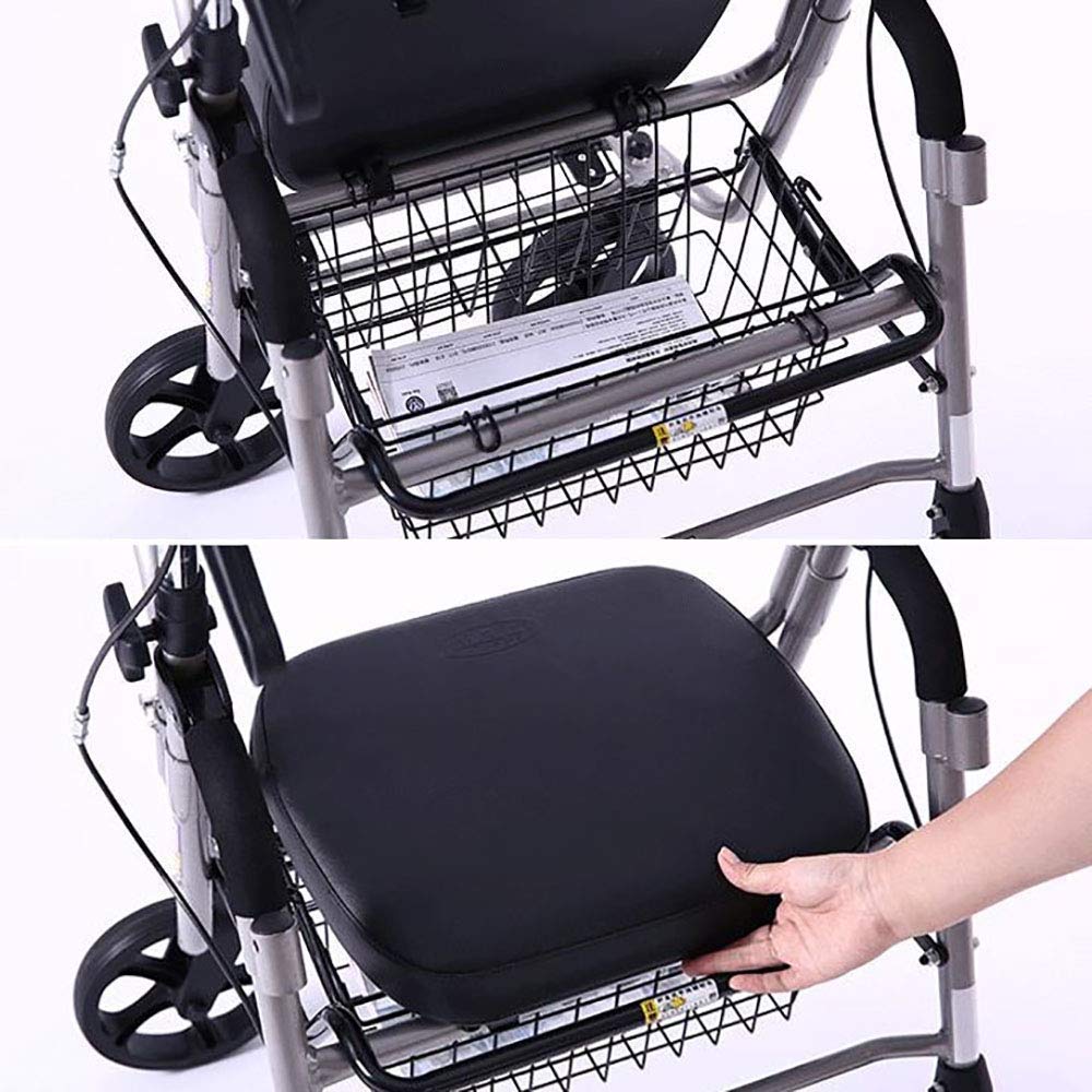 Zusammenklappbarer Walker-Einkaufswagen, leichtes Vierrad mit gepolstertem Sitz, ergonomischen Griffen und Einkaufskorb