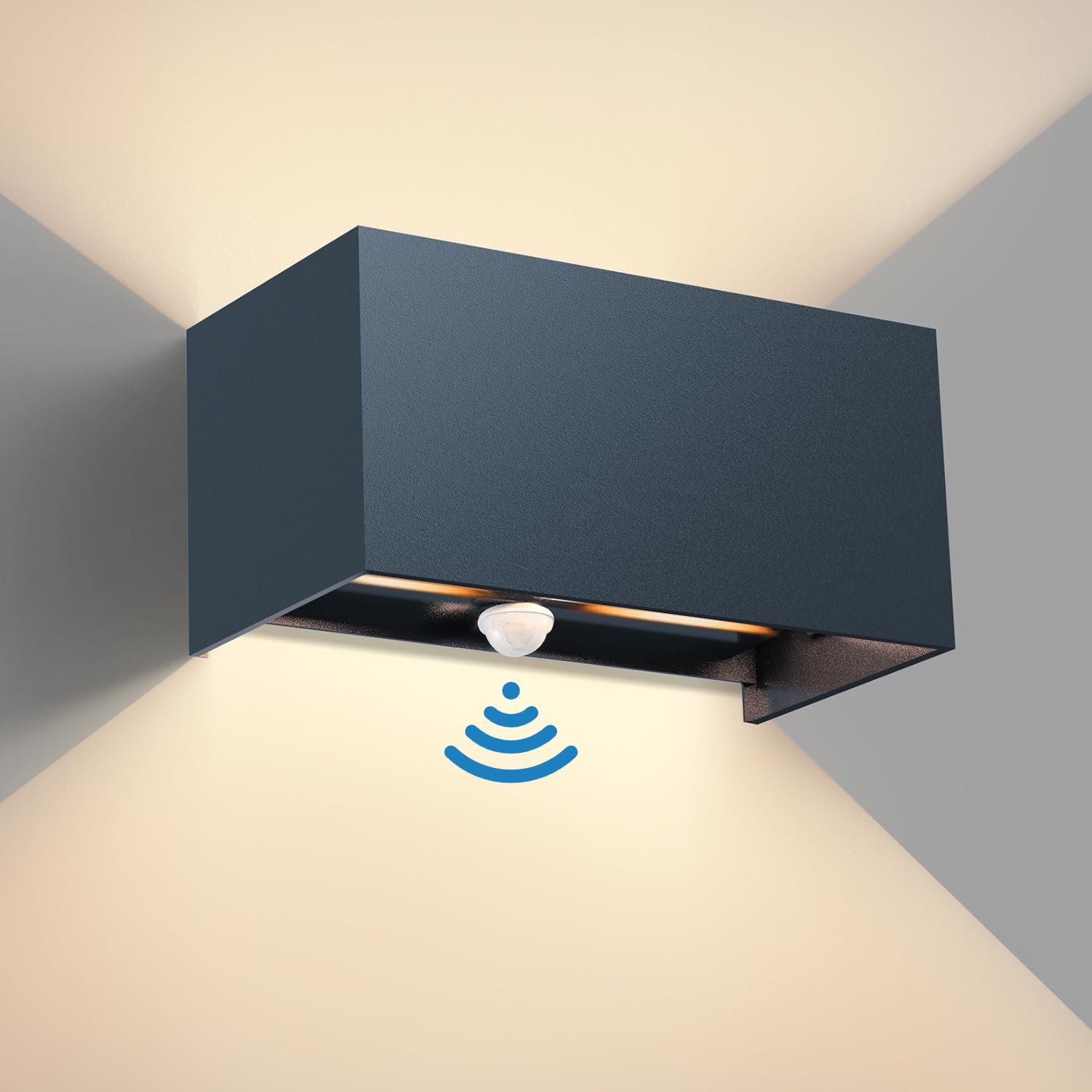 vatato 24W Außenwandleuchte mit Bewegungsmelder, IP65,3000K Warmweiß LED Wandleuchte Außen/Innen Aluminium, Einstellbarer Lichtstrahl außenlampe mit bewegungsmelder für Flur/Weg (Anthrazit 1 Stück)