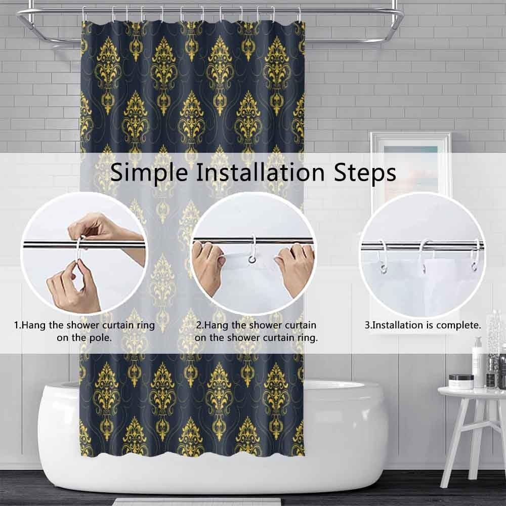 Baroque Damask Floral Pattern Shower Curtain 72x78 Inch Gold Antique Elegance Flower European Luxury Bath Curtain Set with Hooks Waterproof Polyester Fabric for Bathroom Decor