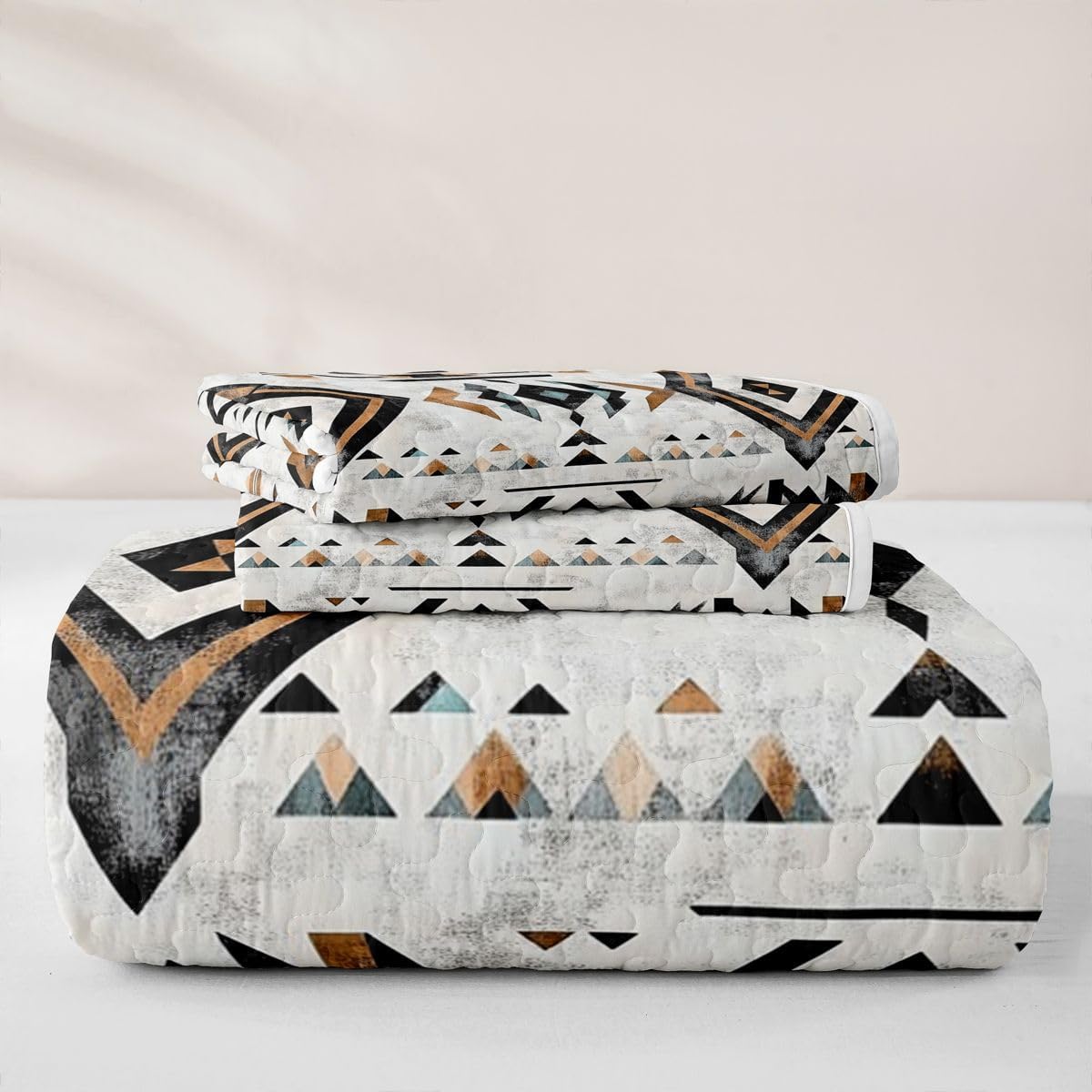 Erosebridal Western Boho Aztec Queen Quilt Bedding Set | Vintage Retro Farmhouse Lightweight Quilts, Bohemian Southwestern Bedspread for Boys Girls, Geometric Aesthetic Quilt Sets & 2 Pillow Cases