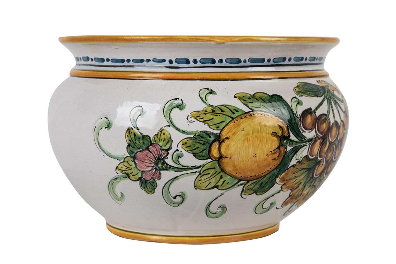 Cerames Pflanzkübel Keramik im sizilianischen Stil von Caltagirone Vaso di Limoni e Uva S – Italienischer Blumenkübel, runder Blumentopf für Innenbereich und Fensterbank, Ø 20 cm, Höhe 15 cm