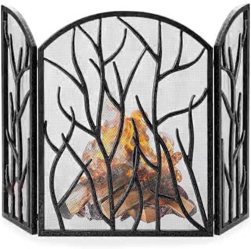 Fireplace Screen Living Room Fireplace Screen Partition Simple Floor to Ceiling 3 Panels with Mesh Decorative Fireplace Fence Living Room Fireplace Spark Mesh Octopus