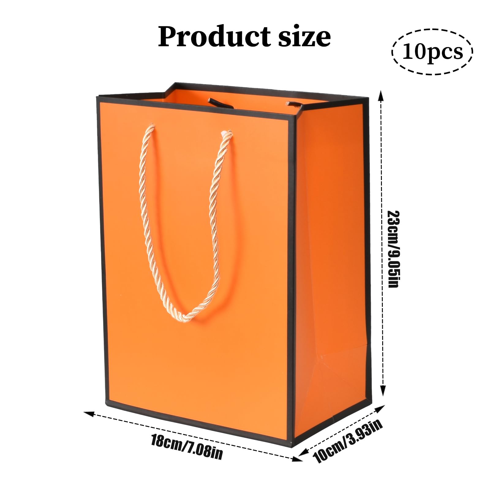 Torebka na prezent, 10 sztuk, torebki papierowe z uchwytem, 18 x 10 x 23 cm, wielokrotnego użytku, do żywności, pieczenia, towarów, zakupów, urodzin, ślubu, święta Bożego Narodzenia (pomarańczowa)