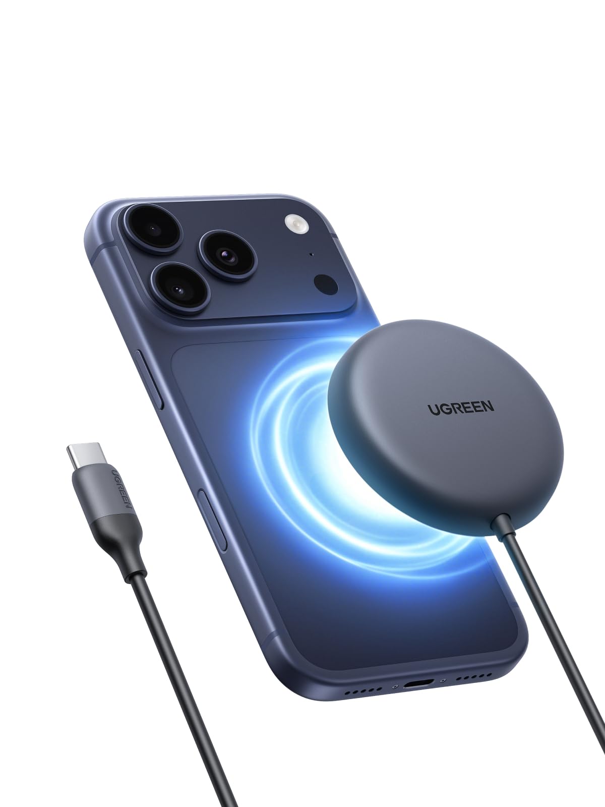 UGREEN Zapix Magnetisches Kabelloses Ladepad 25W, Qi2 zertifizierte iPhone Wireless Charger kompatibel mit MagSafe für iPhone 17/16 Serie, mit 1.5m Kabel - Schwarz
