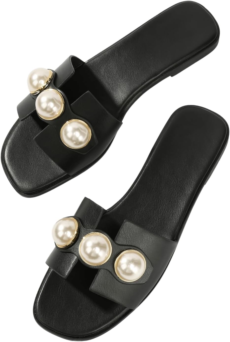 Verdusa Women’s Flat Sandals Pearl Sandals Square Toe Summer Slip On Flat Shoes