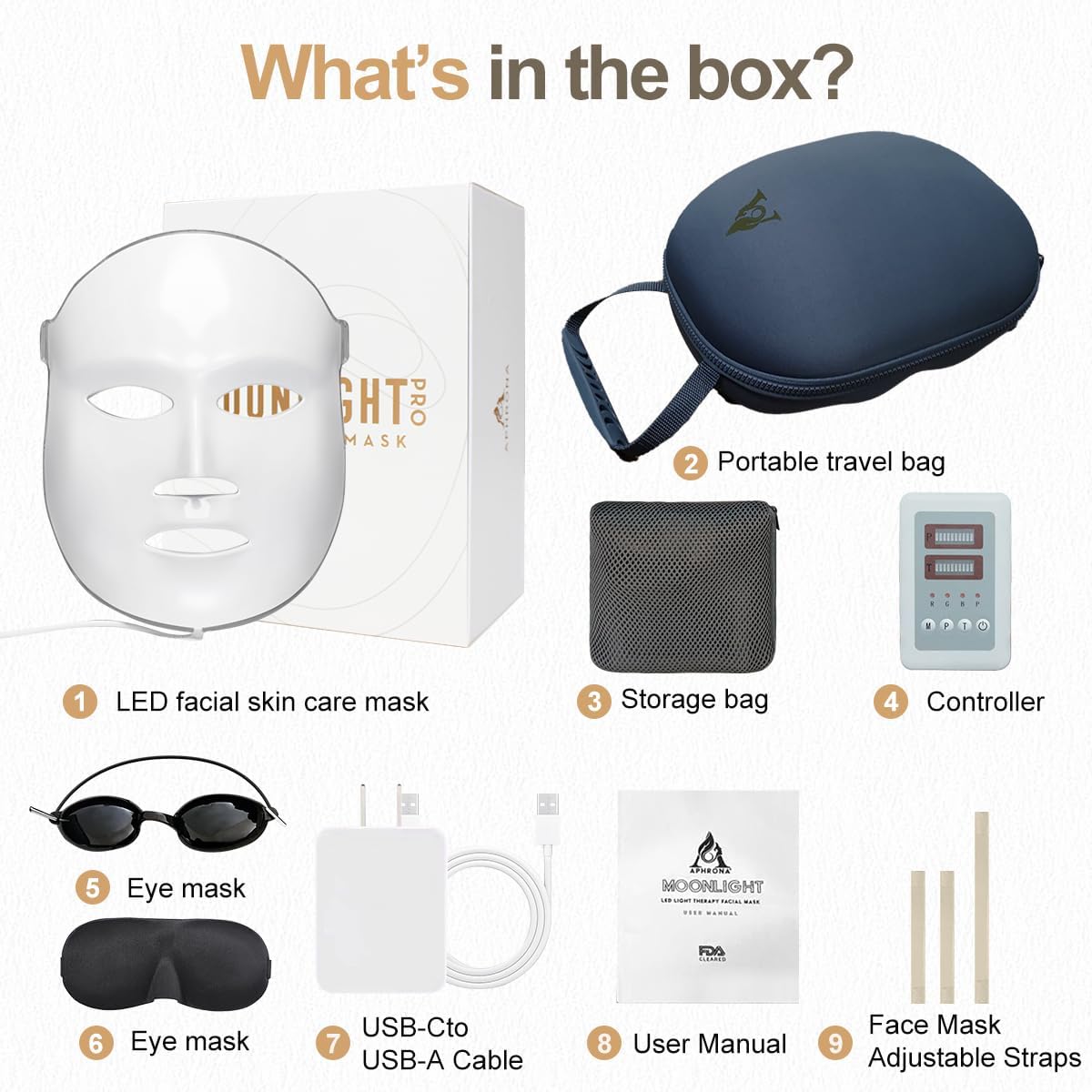 Aphrona FDA cleared LED Facial Skin Care Mask MOONLIGHT PRO 7 Color Treatment Photon Mask (White)