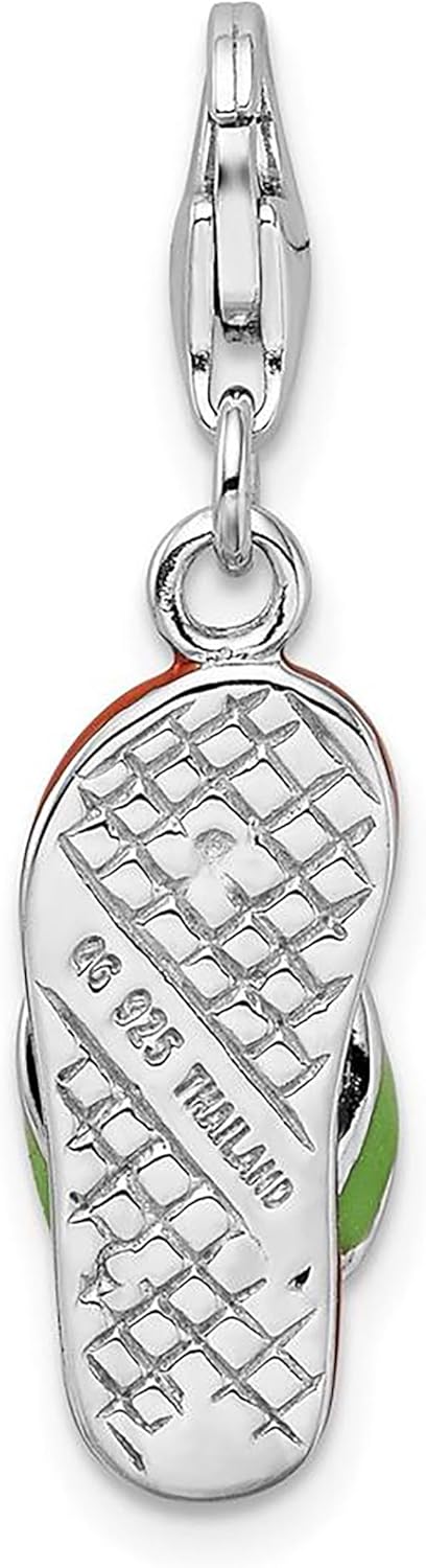 925 Sterling Silver Amore La Vita Polished 3-D Enameled Flip-flop Bracelet Charm Lobster Clasp