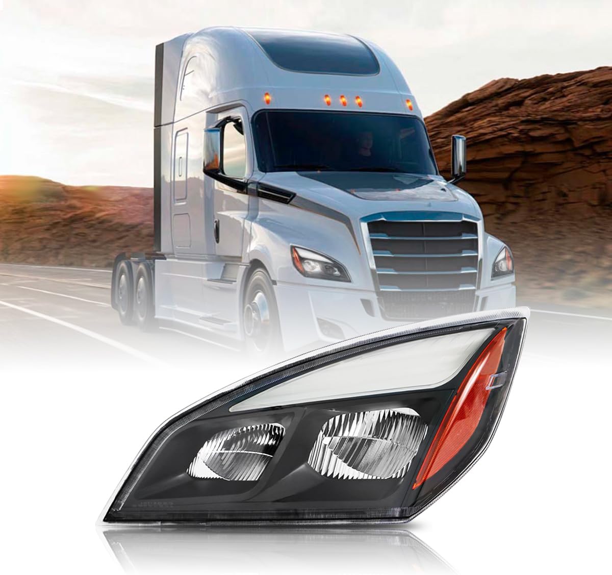 Freightliner Headlights for Cascadia Freightliner Cascadia 2018-2024,Replacement Headlamp DOT and SAE Approved (Black, Left)