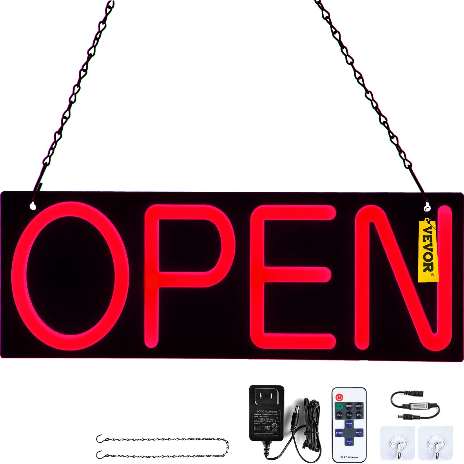 Photo 1 of VEVOR LED Open Sign, 20" x 7" Neon Open Sign for Business, Red Advertisement Board Adjustable Brightness Neon Lights Signs with Remote Control, for Restaurant, Bar, Salon, Shop, Hotel, Window, Wall 
