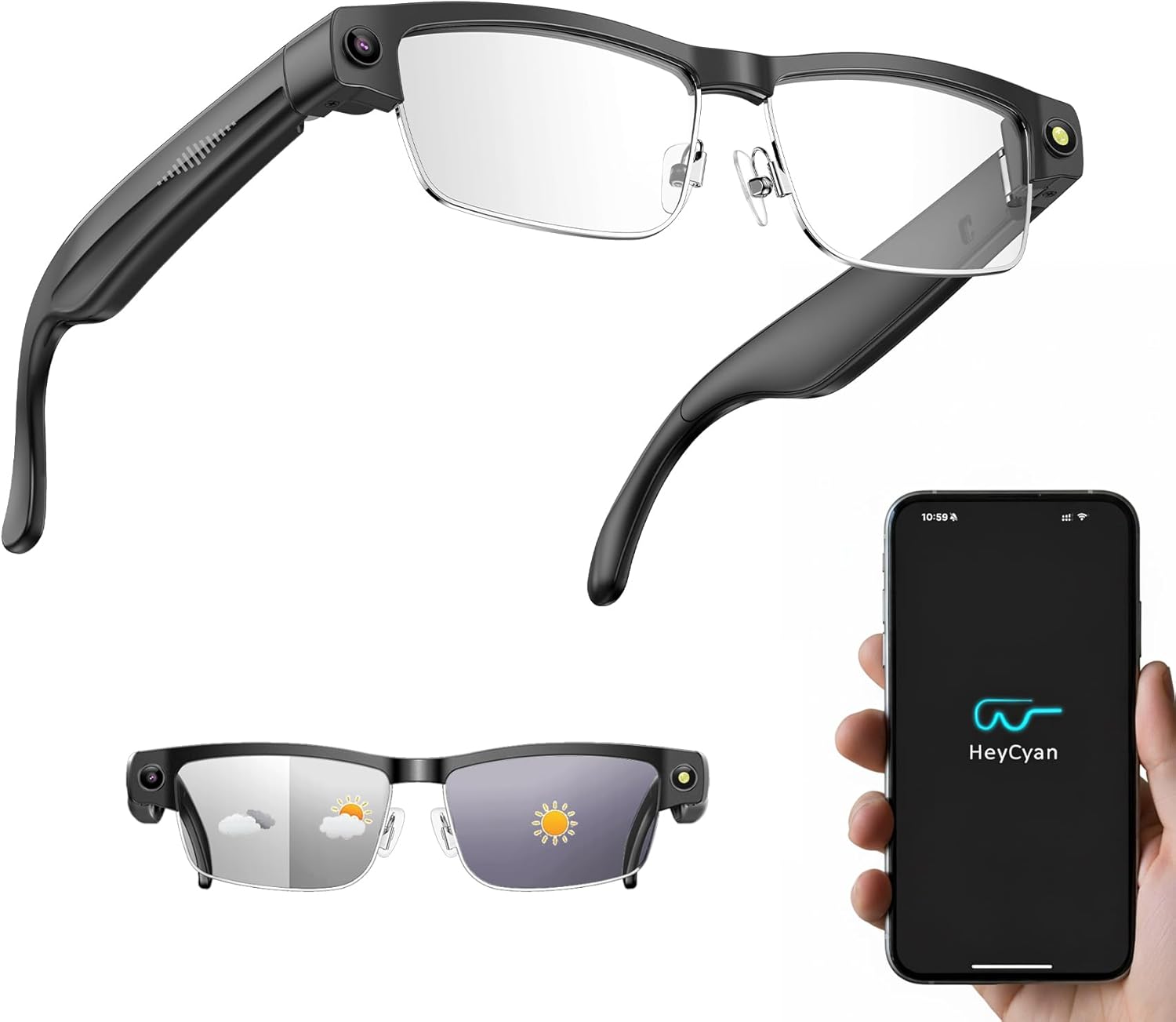 AI Smart Glasses with 8MP Camera – Bluetooth Sunglasses for Men with Real-Time Translation, Voice Assistant, Open-Ear Audio, Auto Photochromic Lenses Lenses