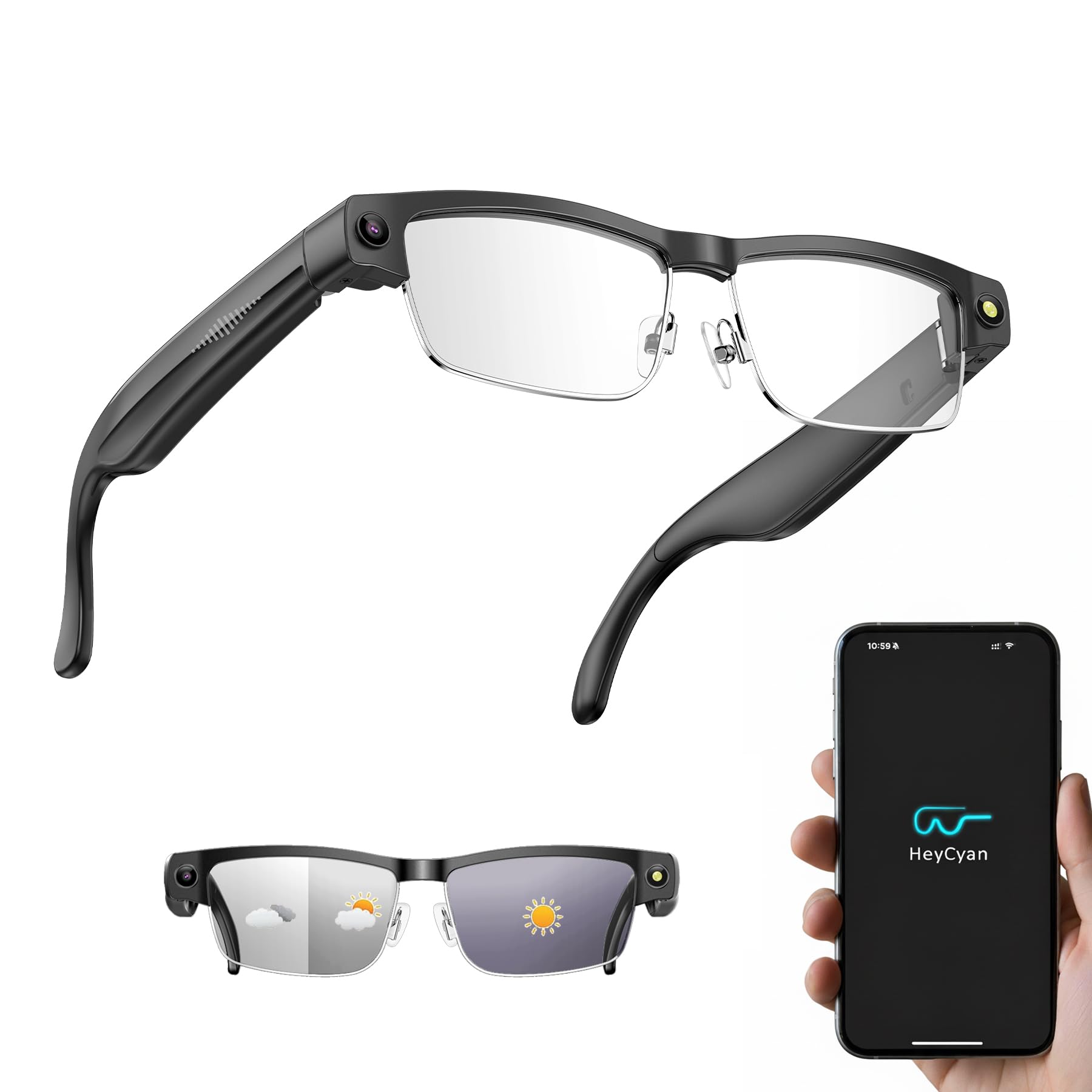 Lunettes Connectées AI Avec Caméra 8mp & Audio Bluetooth Lunettes