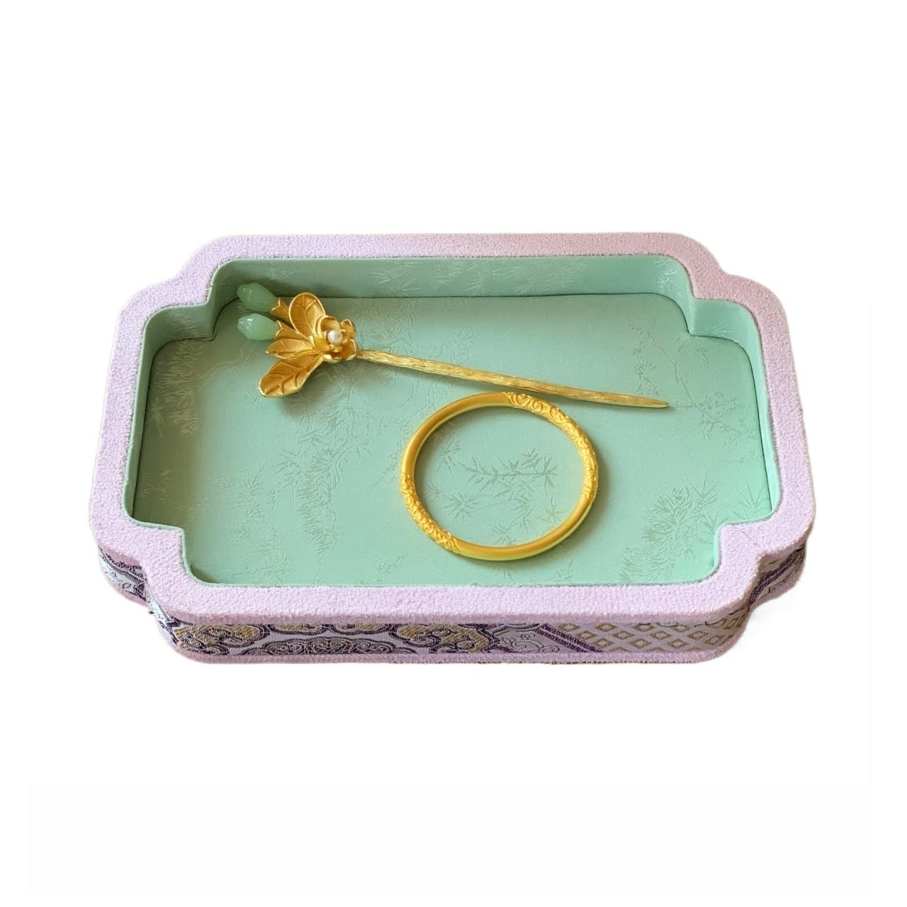 CJHFR472SG Jewelry Organizer Stands Oriental Vintage Jewelry Display Trays Hardcover Ring Holder for Necklace Bangle Jewelry Display Stand(Small)