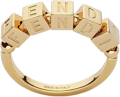 FENDI Fendrigraphy Letters Gold Metal Ring Size Small