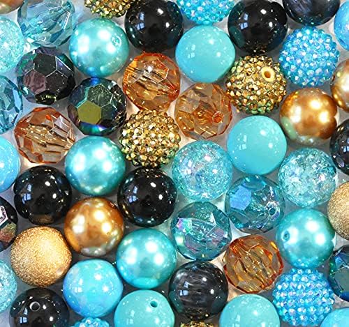 Jasmine 20mm Bubblegum Bead Mix Turquoise Black Chunky Plastic Beads in Bulk 50 Piece