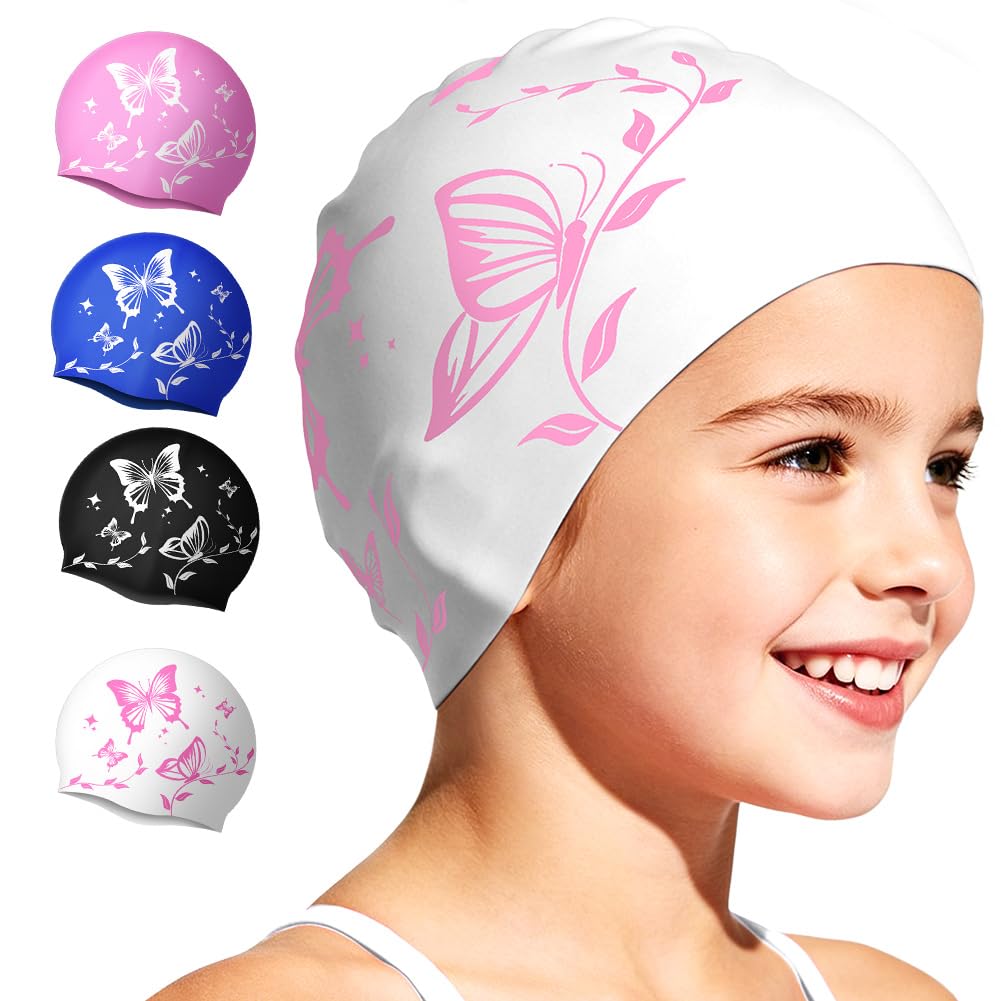 AOOSU Swimming Cap, Silicone Swim Cap, Kids Swim Hat Waterproof and Non-Slip, Comfortable and Soft, Unisex, Comfortable Suitable for Swimming and Diving