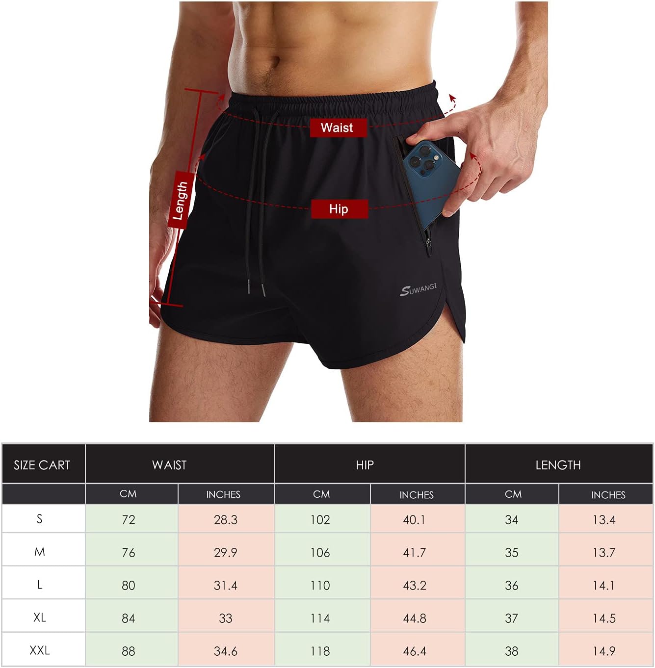 Suwangi Herren Sport Shorts Laufshorts Kurze Hose Schnell mit Innenslip Trocknend Sporthose mit Tasch - Image 7