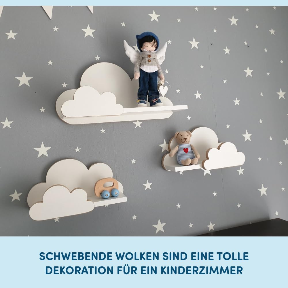 Wolkenrek voor babykamer, set van 3 stuks, wandrek voor