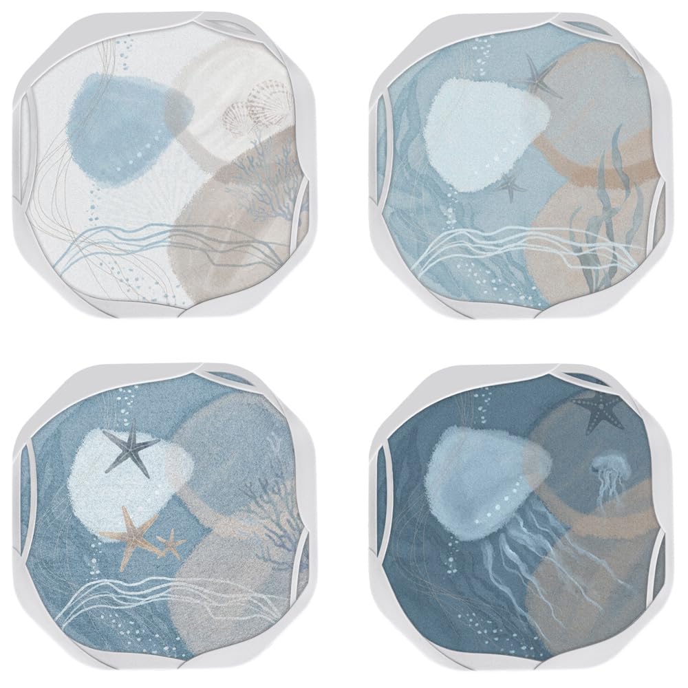 UMIRRO Cute Coasters for Drinks Absorbent, Coastal Decor, Unique Cool Tabletop Protection Cup Mat for Wooden Table, Coffee Bar Accessories, Non-Stick to Cup, Unbreakable and Kid Safe, 4", Set of 4