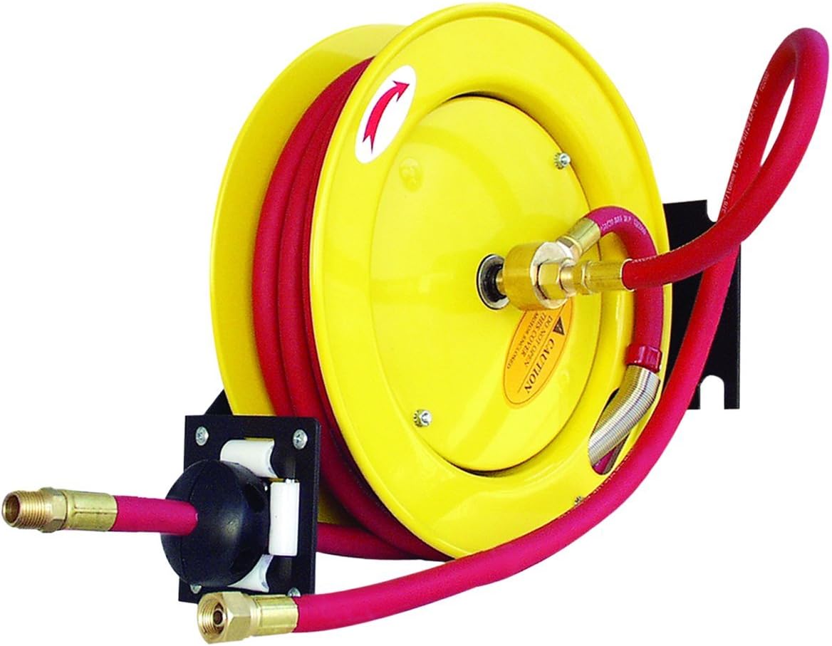 Amflo 510HR-RET Automatic Open Hose Reel With 250 PSI 3/8" x 25' Red Rubber Air Hose