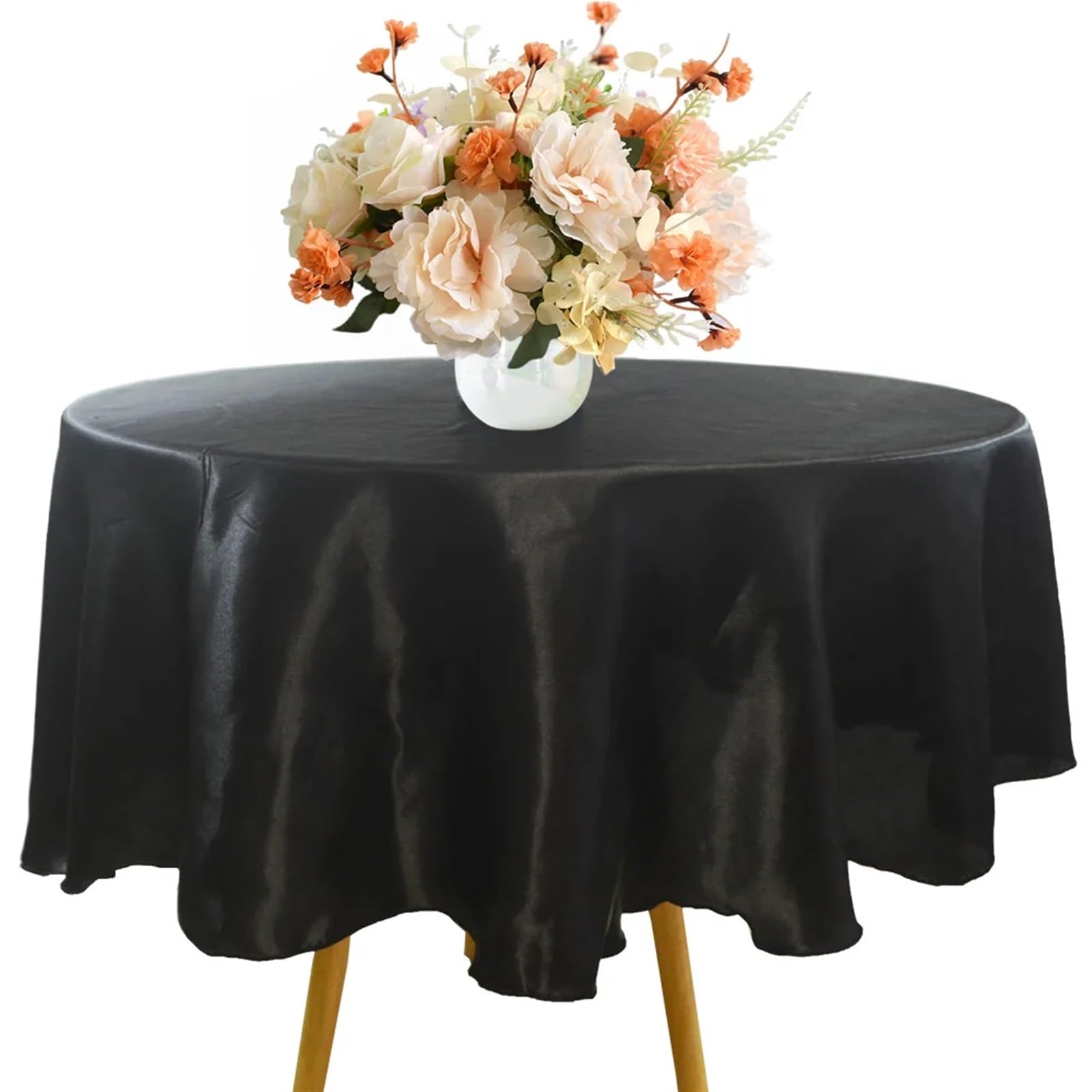 BTRYLDCFA Round Tablecloth Round Satin Tablecloth 57/90/120inch Wedding Party Decoration Table Cover Restaurant Birthday Home Table Cloth(Black,Round 180cm-71inch)