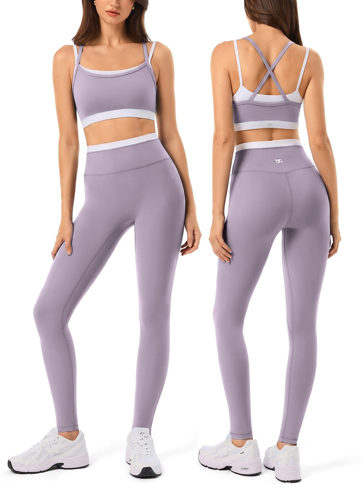 2 Pieces Workout Sets for Women Seamless Yoga Leggings with Padded Sports Bras Athletic Matching Outfits Gym Casual