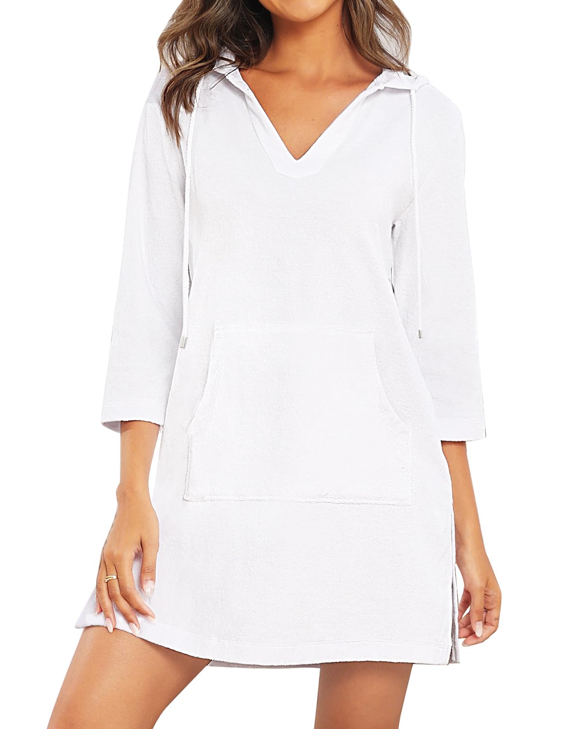 Super Soft Terry Cloth Beach Cover Up With Hood & Pocket | Women's Long Sleeve Swim Cover-Up