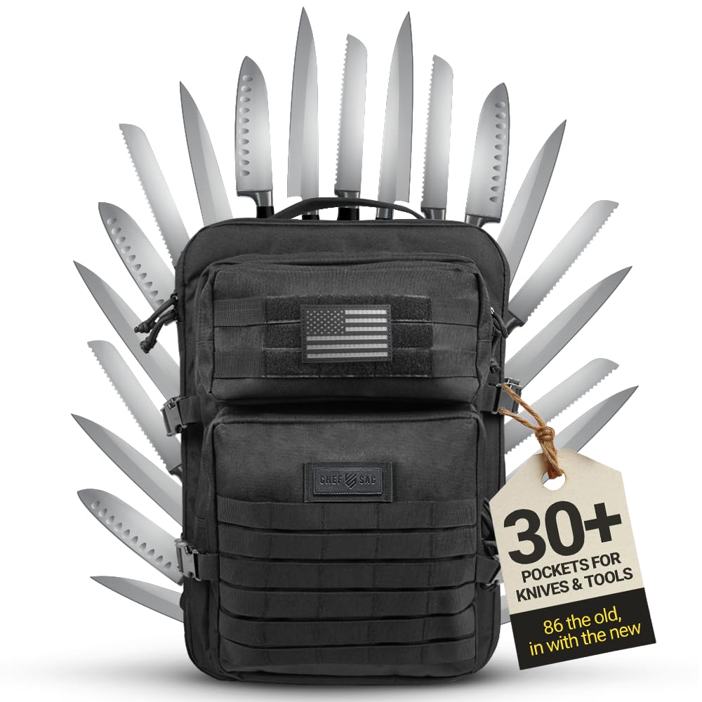 Chef Sac Chef Knife Bag Tactical Backpack | Knife Carrying Case with 30+ Pockets for Knives and Culinary Tools | Knife Organizer Bag for Chefs | Knives & Tools Not Included (Tactical Backpack (XL))